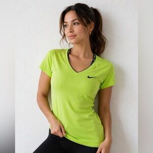 Nike Pro Dri-Fit Neon Green Athletic Shirt WMN XS Short Sleeve Gym Running Top